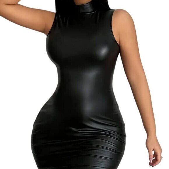 Unbranded Dresses & Skirts - Leather Print Mock Neck Dress - Sleeveless Bodycon Style | Size L | New